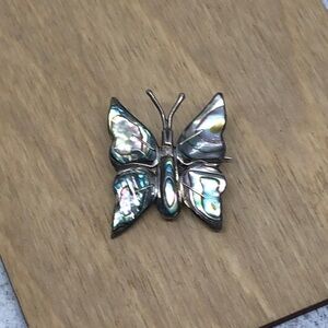Vintage 925 sterling silver Mexico abalone butterfly brooch.